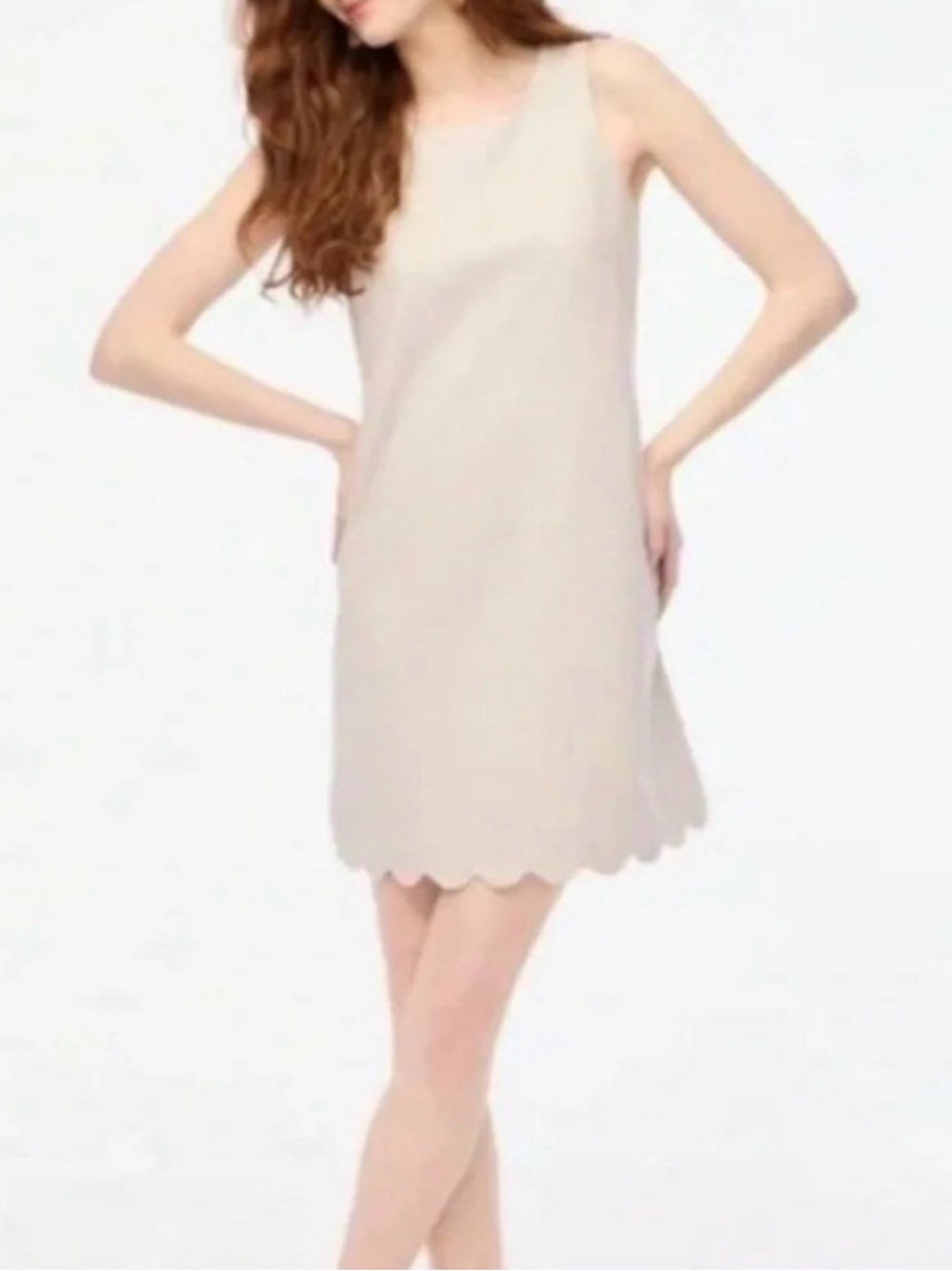 J. Crew Sleeveless Scallop-Hem Shift Dress in Tan - Never Worn